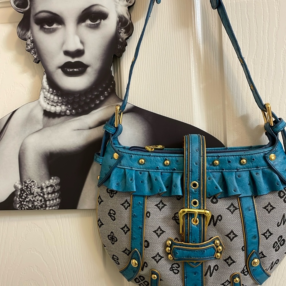 Shoulder Bag with Faux Ostrich Trim